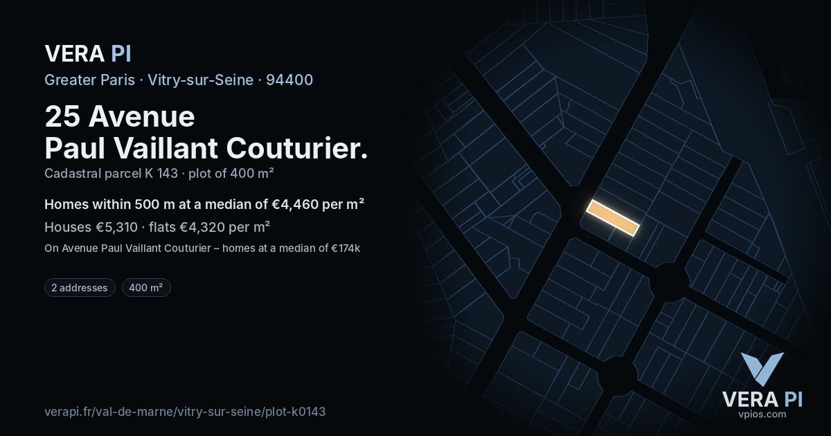 25 Avenue Paul Vaillant Couturier, Vitry-sur-Seine at night – the plot lit, the parcels around coloured by the prices near them