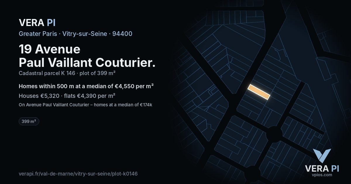 19 Avenue Paul Vaillant Couturier, Vitry-sur-Seine at night – the plot lit, the parcels around coloured by the prices near them