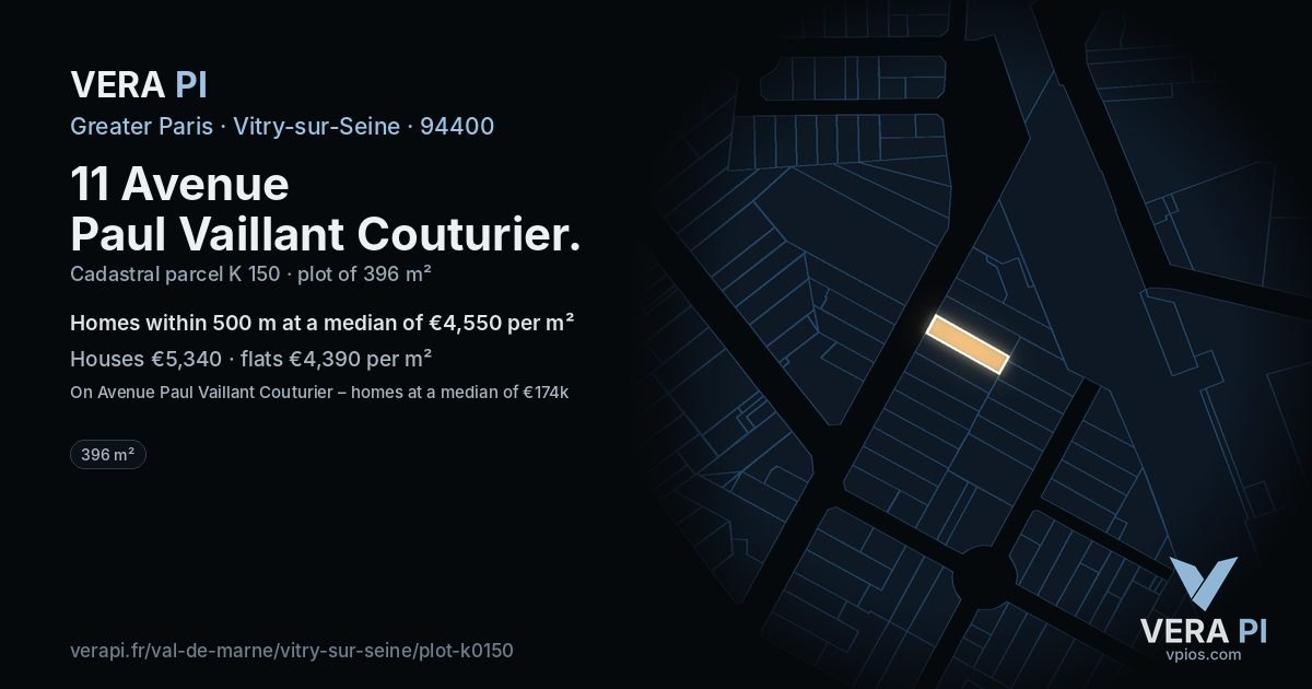 11 Avenue Paul Vaillant Couturier, Vitry-sur-Seine at night – the plot lit, the parcels around coloured by the prices near them