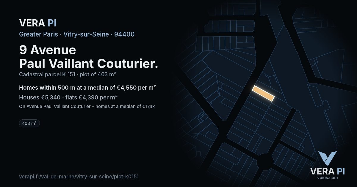 9 Avenue Paul Vaillant Couturier, Vitry-sur-Seine at night – the plot lit, the parcels around coloured by the prices near them