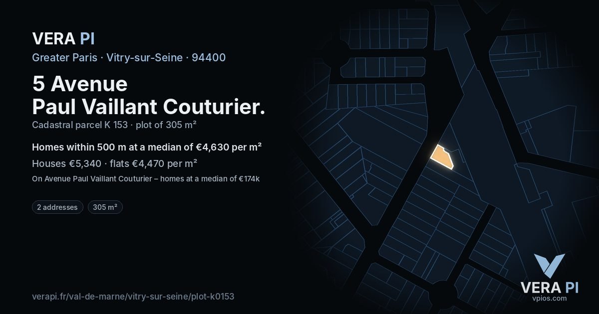5 Avenue Paul Vaillant Couturier, Vitry-sur-Seine at night – the plot lit, the parcels around coloured by the prices near them