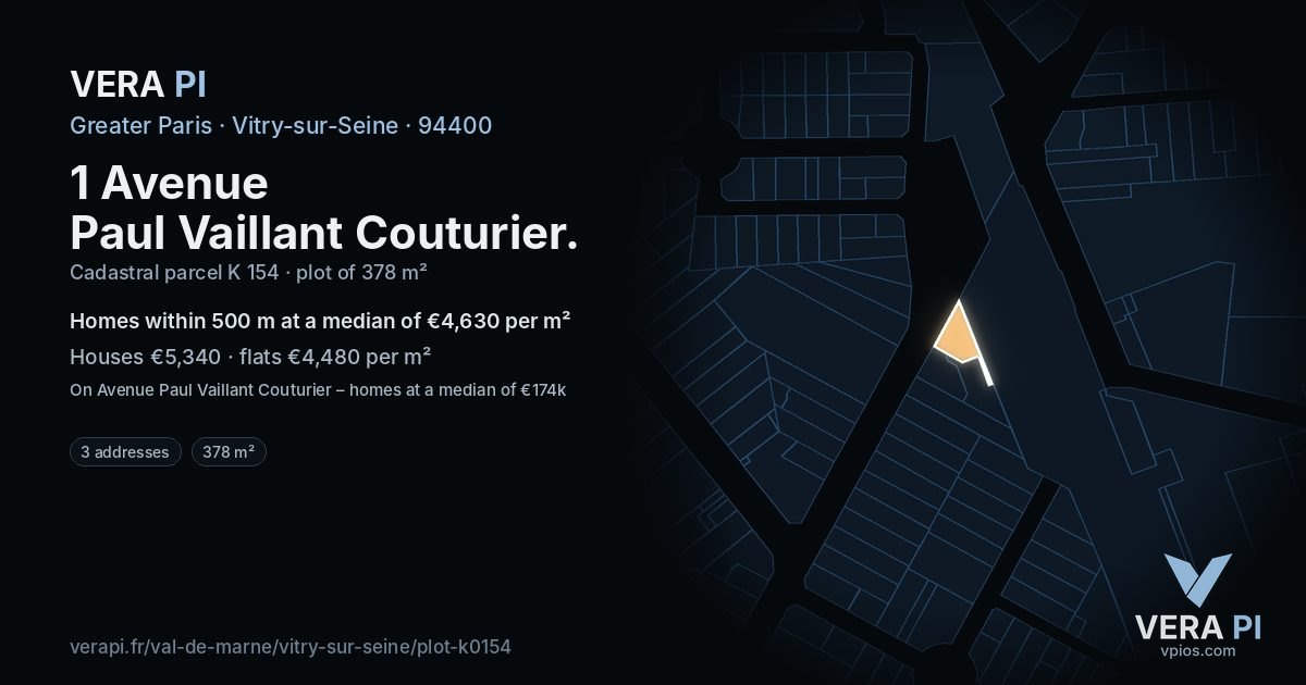 1 Avenue Paul Vaillant Couturier, Vitry-sur-Seine at night – the plot lit, the parcels around coloured by the prices near them