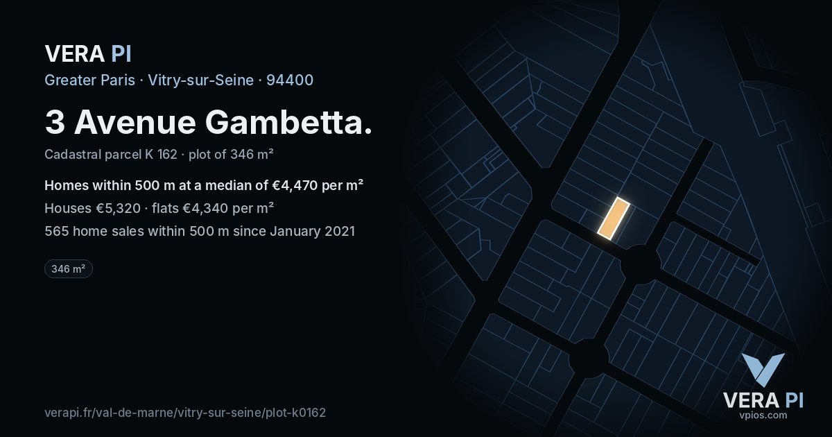 3 Avenue Gambetta, Vitry-sur-Seine at night – the plot lit, the parcels around coloured by the prices near them
