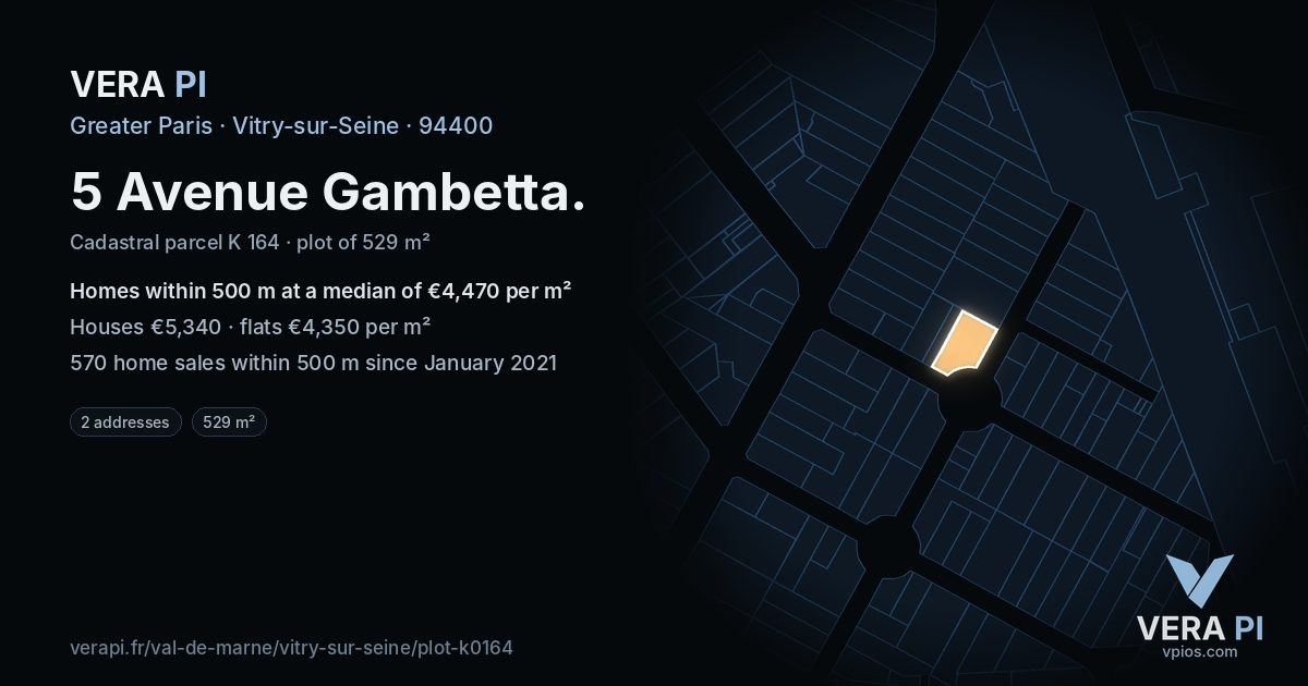 5 Avenue Gambetta, Vitry-sur-Seine at night – the plot lit, the parcels around coloured by the prices near them