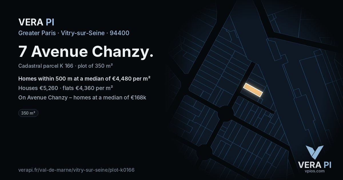 7 Avenue Chanzy, Vitry-sur-Seine at night – the plot lit, the parcels around coloured by the prices near them