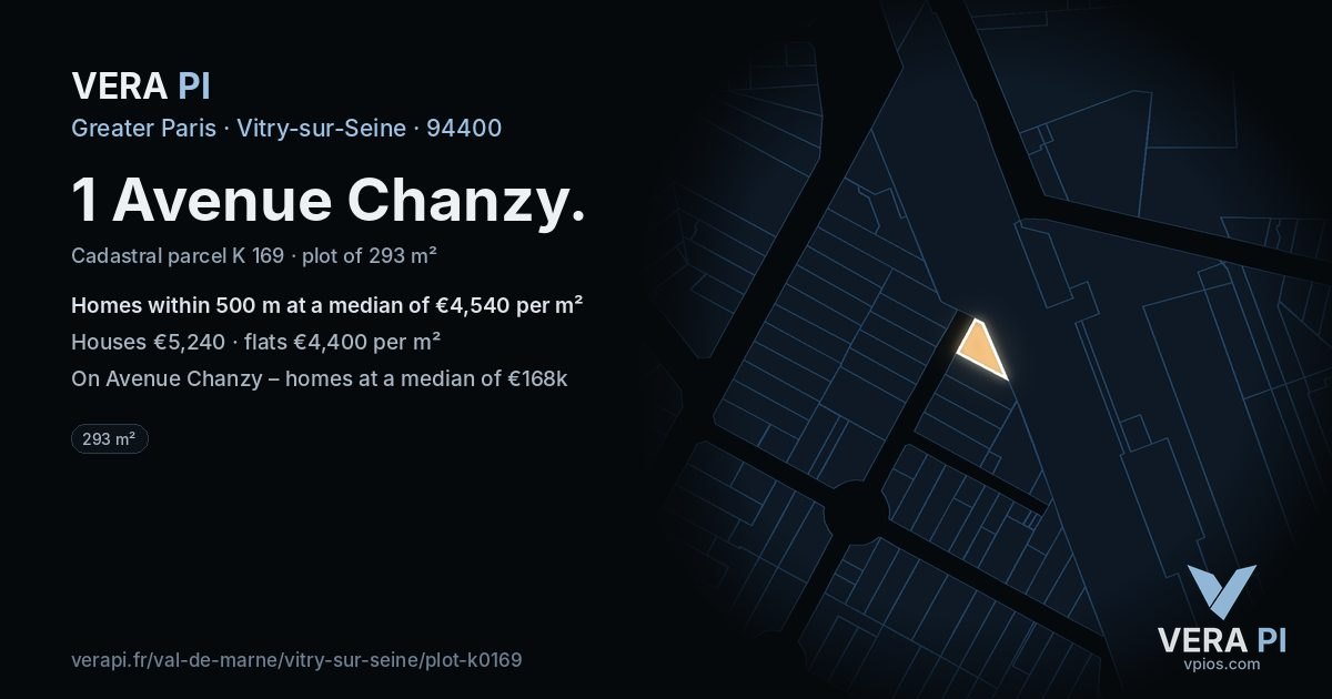 1 Avenue Chanzy, Vitry-sur-Seine at night – the plot lit, the parcels around coloured by the prices near them