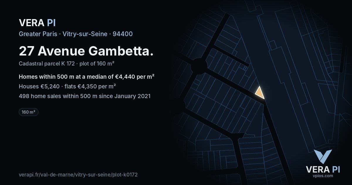 27 Avenue Gambetta, Vitry-sur-Seine at night – the plot lit, the parcels around coloured by the prices near them