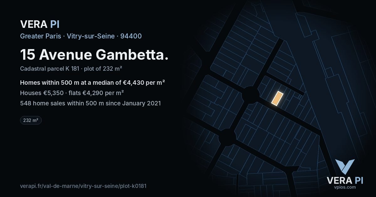 15 Avenue Gambetta, Vitry-sur-Seine at night – the plot lit, the parcels around coloured by the prices near them