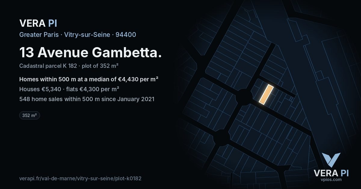 13 Avenue Gambetta, Vitry-sur-Seine at night – the plot lit, the parcels around coloured by the prices near them