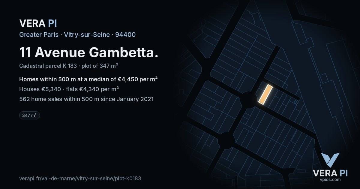 11 Avenue Gambetta, Vitry-sur-Seine at night – the plot lit, the parcels around coloured by the prices near them