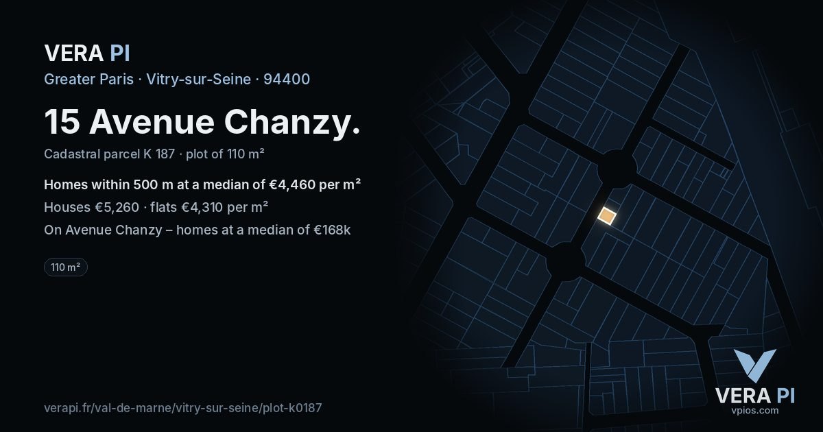 15 Avenue Chanzy, Vitry-sur-Seine at night – the plot lit, the parcels around coloured by the prices near them