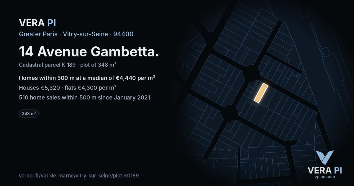 14 Avenue Gambetta, Vitry-sur-Seine at night – the plot lit, the parcels around coloured by the prices near them