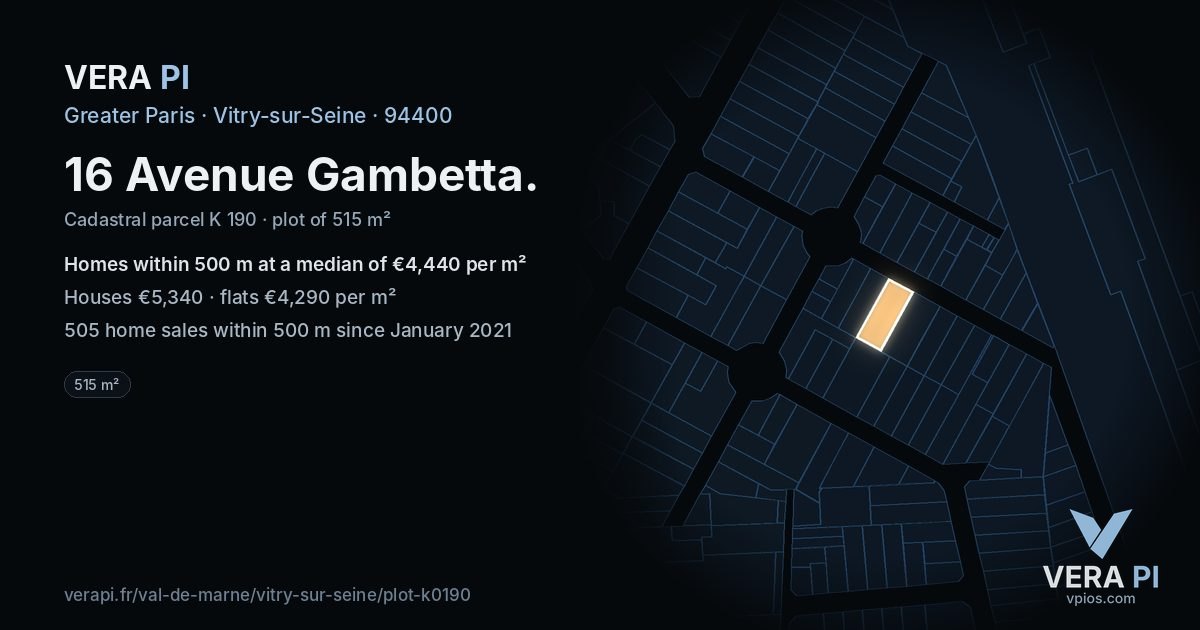 16 Avenue Gambetta, Vitry-sur-Seine at night – the plot lit, the parcels around coloured by the prices near them