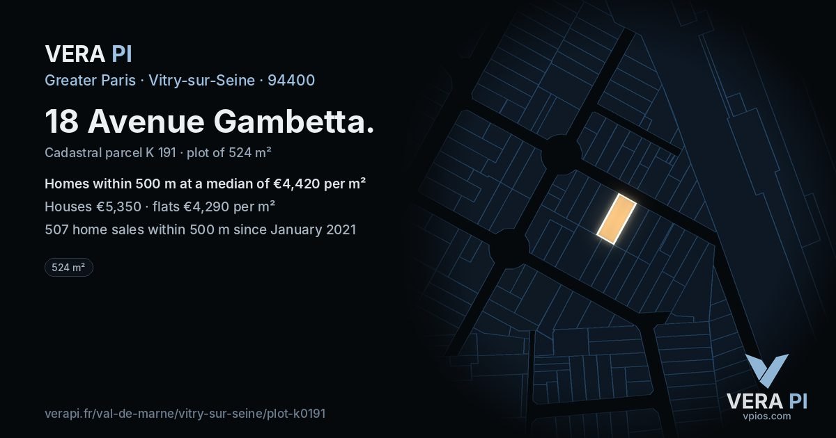 18 Avenue Gambetta, Vitry-sur-Seine at night – the plot lit, the parcels around coloured by the prices near them