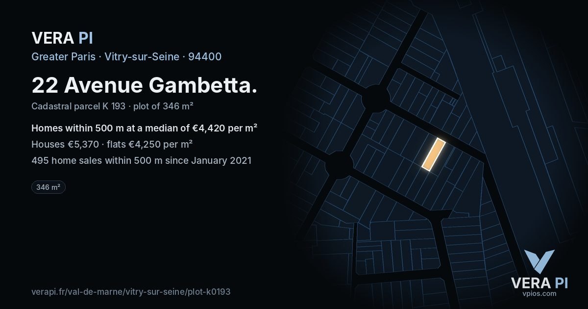 22 Avenue Gambetta, Vitry-sur-Seine at night – the plot lit, the parcels around coloured by the prices near them