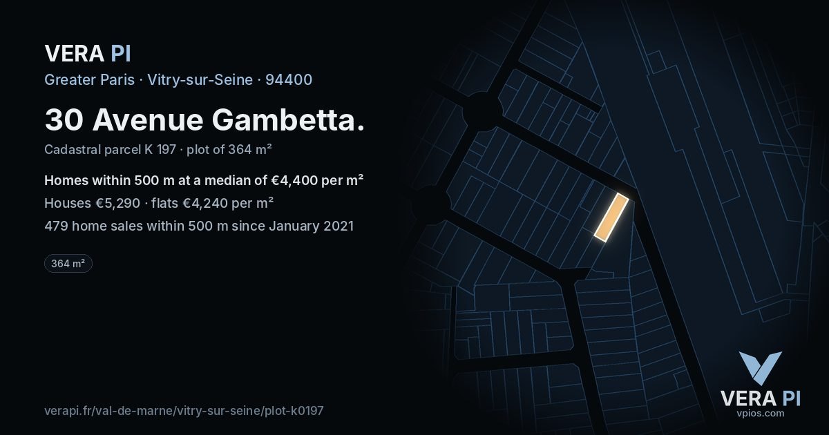 30 Avenue Gambetta, Vitry-sur-Seine at night – the plot lit, the parcels around coloured by the prices near them