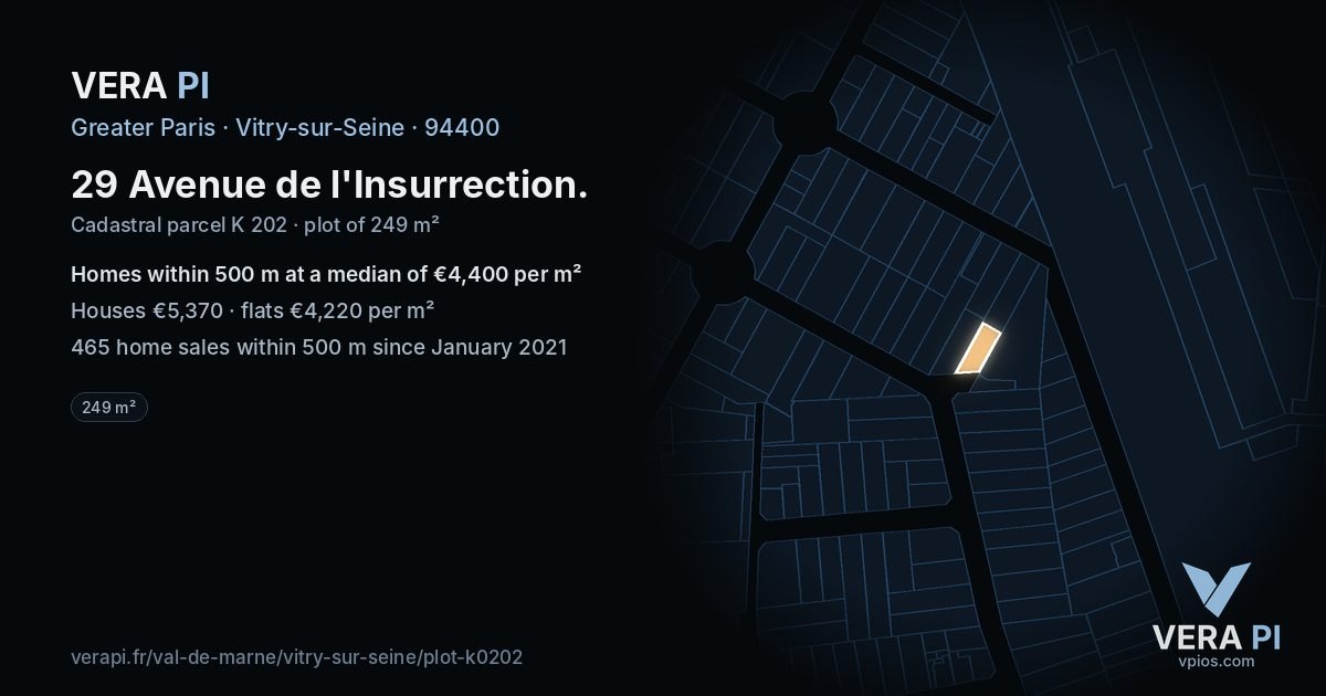 29 Avenue de l'Insurrection, Vitry-sur-Seine at night – the plot lit, the parcels around coloured by the prices near them