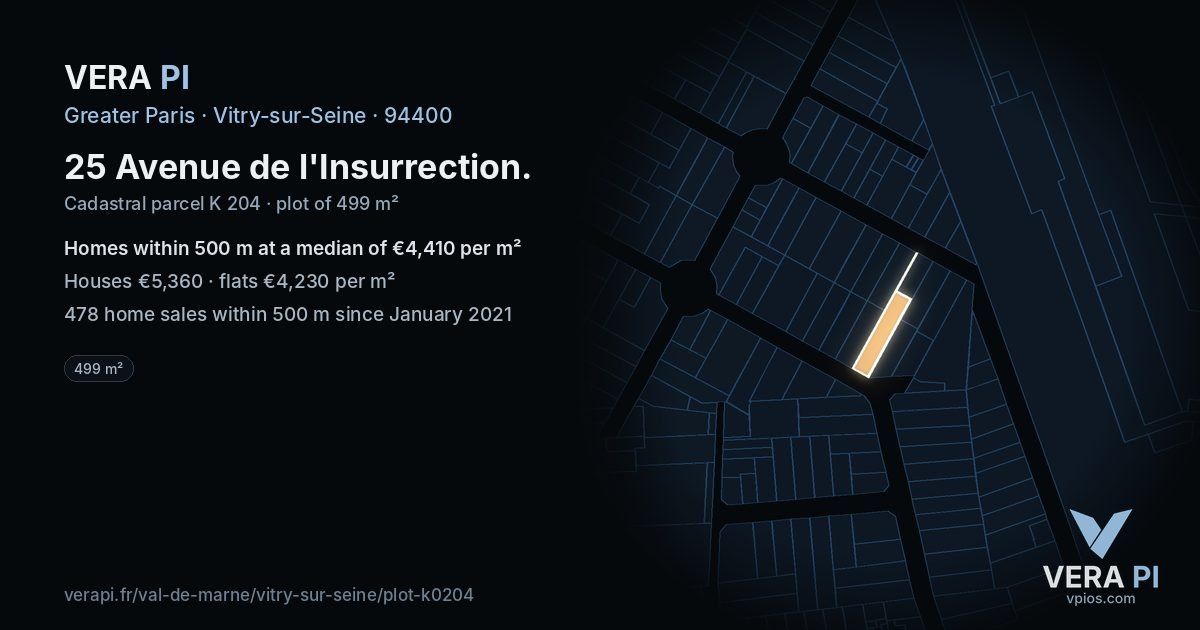 25 Avenue de l'Insurrection, Vitry-sur-Seine at night – the plot lit, the parcels around coloured by the prices near them