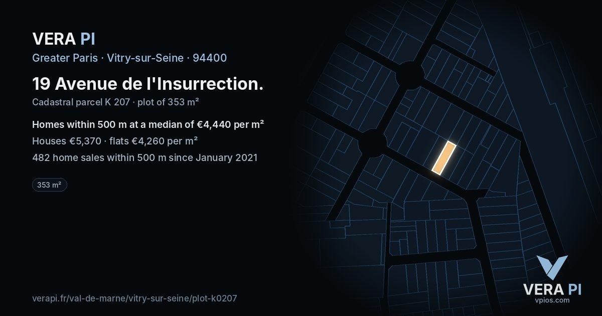 19 Avenue de l'Insurrection, Vitry-sur-Seine at night – the plot lit, the parcels around coloured by the prices near them
