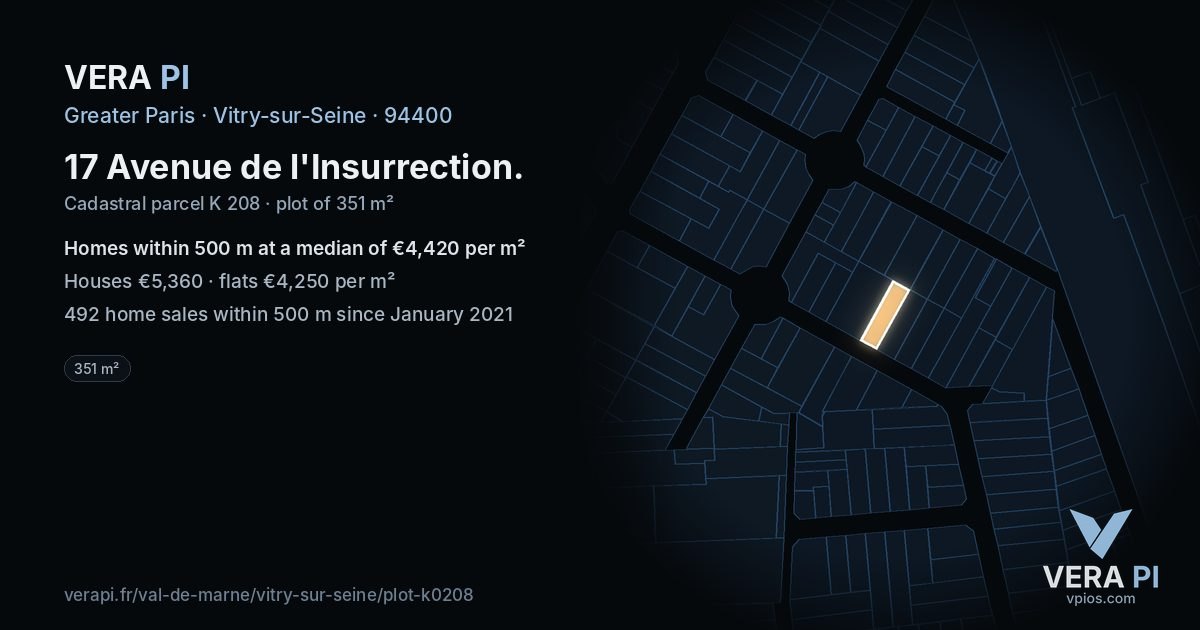 17 Avenue de l'Insurrection, Vitry-sur-Seine at night – the plot lit, the parcels around coloured by the prices near them
