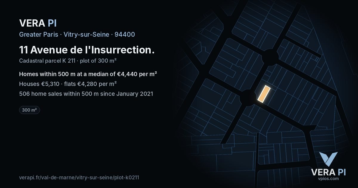 11 Avenue de l'Insurrection, Vitry-sur-Seine at night – the plot lit, the parcels around coloured by the prices near them