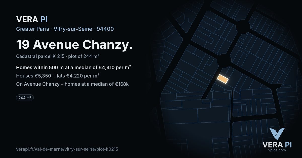 19 Avenue Chanzy, Vitry-sur-Seine at night – the plot lit, the parcels around coloured by the prices near them
