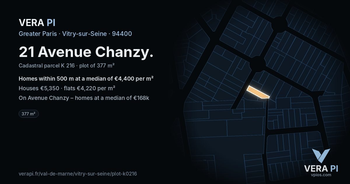 21 Avenue Chanzy, Vitry-sur-Seine at night – the plot lit, the parcels around coloured by the prices near them
