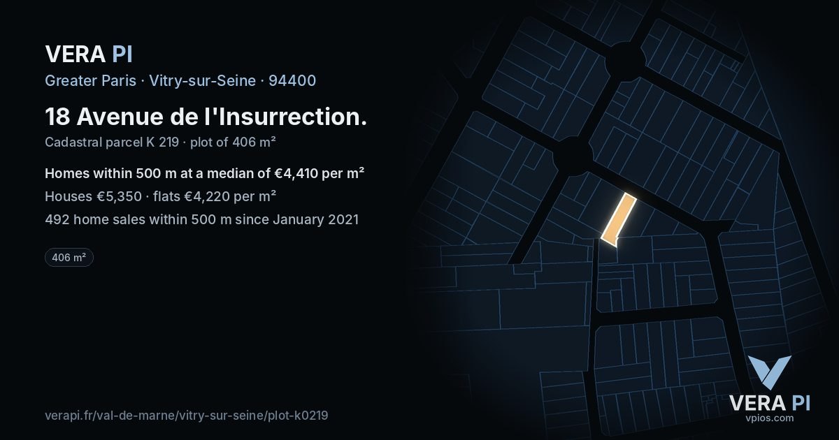 18 Avenue de l'Insurrection, Vitry-sur-Seine at night – the plot lit, the parcels around coloured by the prices near them