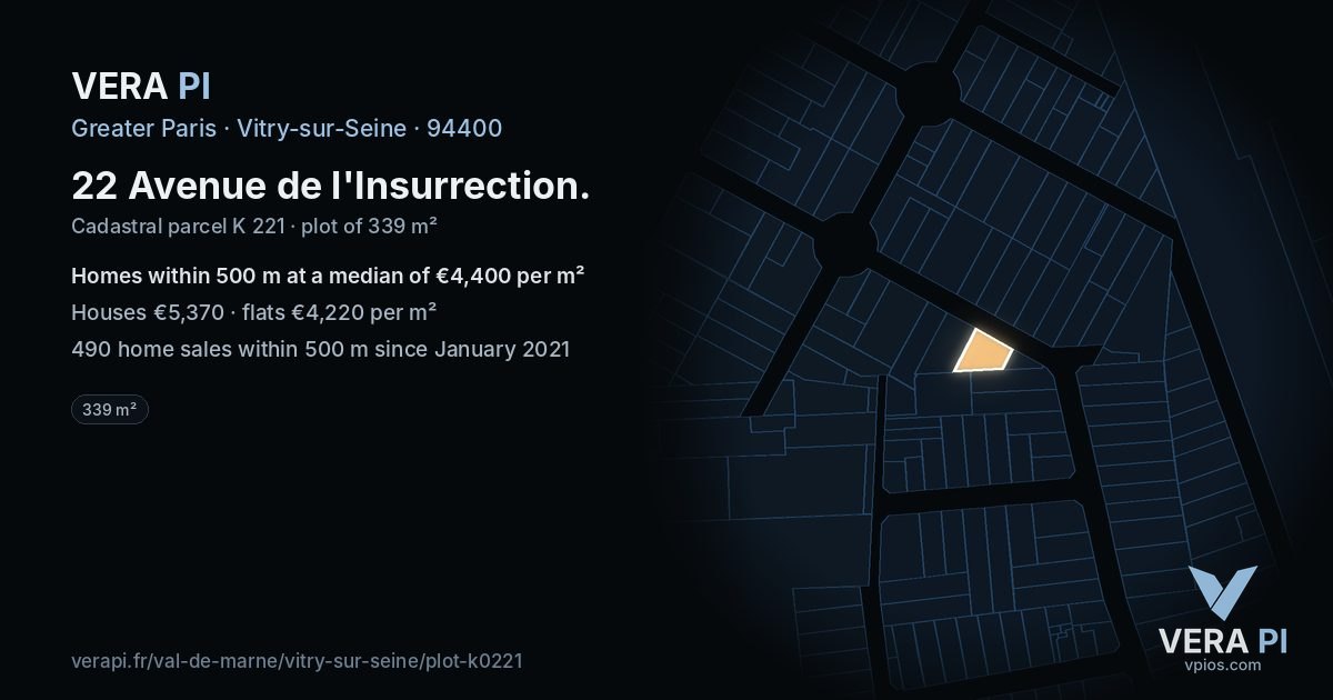 22 Avenue de l'Insurrection, Vitry-sur-Seine at night – the plot lit, the parcels around coloured by the prices near them
