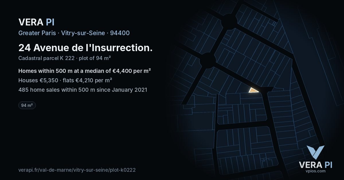 24 Avenue de l'Insurrection, Vitry-sur-Seine at night – the plot lit, the parcels around coloured by the prices near them