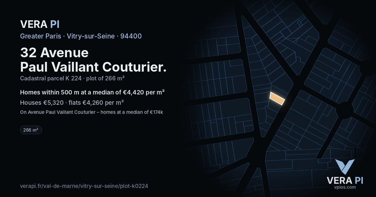 32 Avenue Paul Vaillant Couturier, Vitry-sur-Seine at night – the plot lit, the parcels around coloured by the prices near them