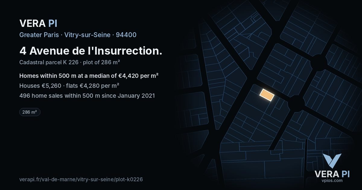 4 Avenue de l'Insurrection, Vitry-sur-Seine at night – the plot lit, the parcels around coloured by the prices near them