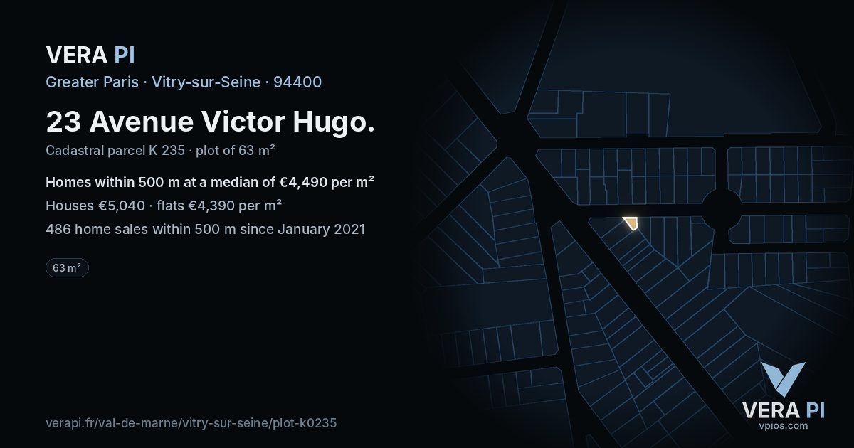 23 Avenue Victor Hugo, Vitry-sur-Seine at night – the plot lit, the parcels around coloured by the prices near them