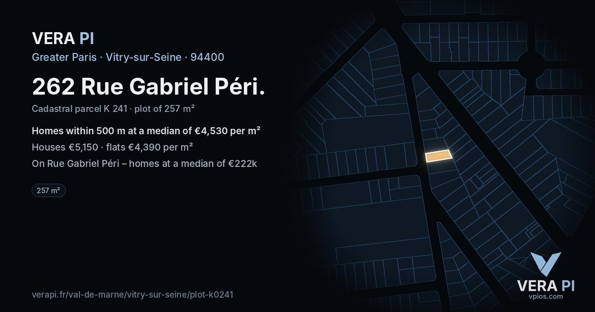 262 Rue Gabriel Péri, Vitry-sur-Seine at night – the plot lit, the parcels around coloured by the prices near them