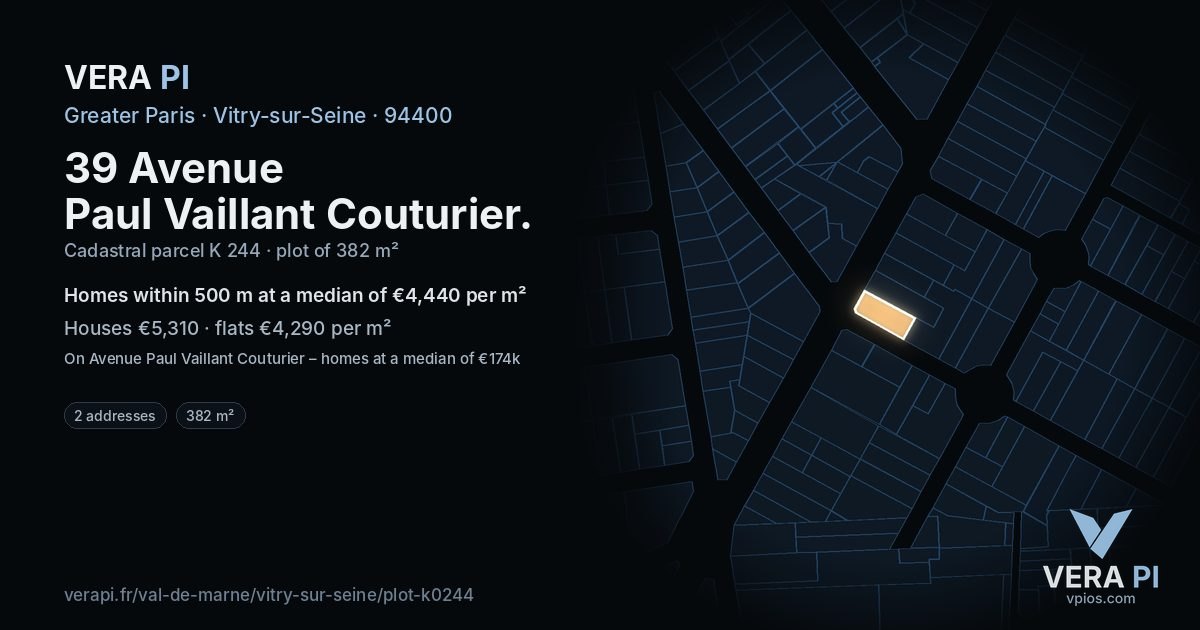 39 Avenue Paul Vaillant Couturier, Vitry-sur-Seine at night – the plot lit, the parcels around coloured by the prices near them