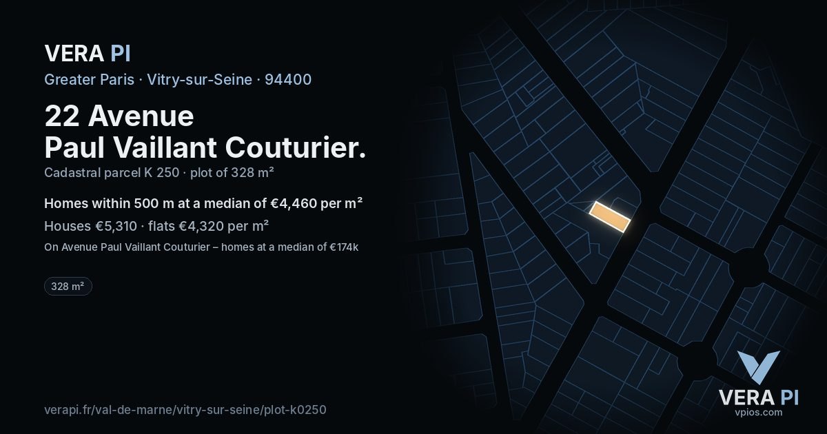 22 Avenue Paul Vaillant Couturier, Vitry-sur-Seine at night – the plot lit, the parcels around coloured by the prices near them