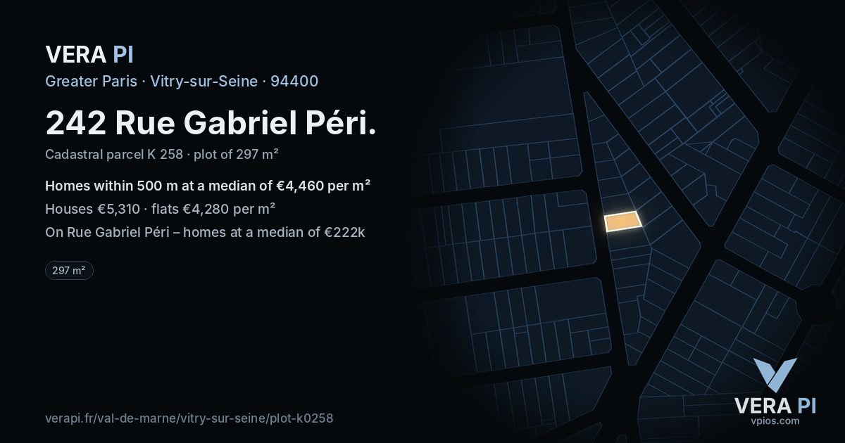 242 Rue Gabriel Péri, Vitry-sur-Seine at night – the plot lit, the parcels around coloured by the prices near them