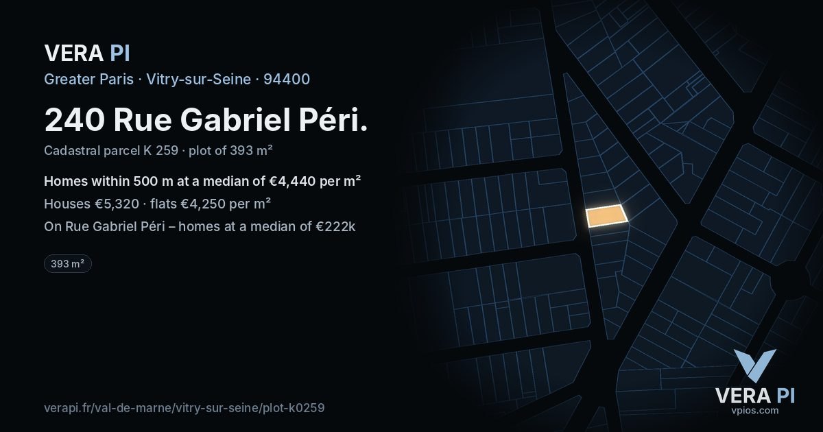 240 Rue Gabriel Péri, Vitry-sur-Seine at night – the plot lit, the parcels around coloured by the prices near them