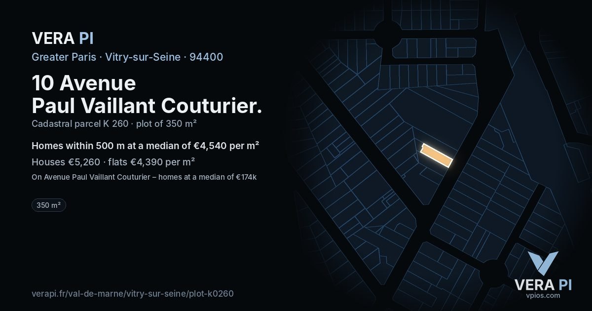10 Avenue Paul Vaillant Couturier, Vitry-sur-Seine at night – the plot lit, the parcels around coloured by the prices near them