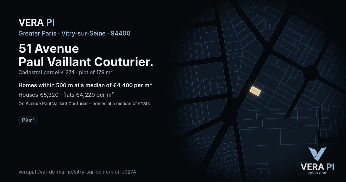 51 Avenue Paul Vaillant Couturier, Vitry-sur-Seine at night – the plot lit, the parcels around coloured by the prices near them