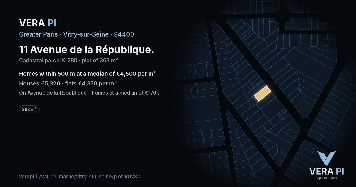 11 Avenue de la République, Vitry-sur-Seine at night – the plot lit, the parcels around coloured by the prices near them