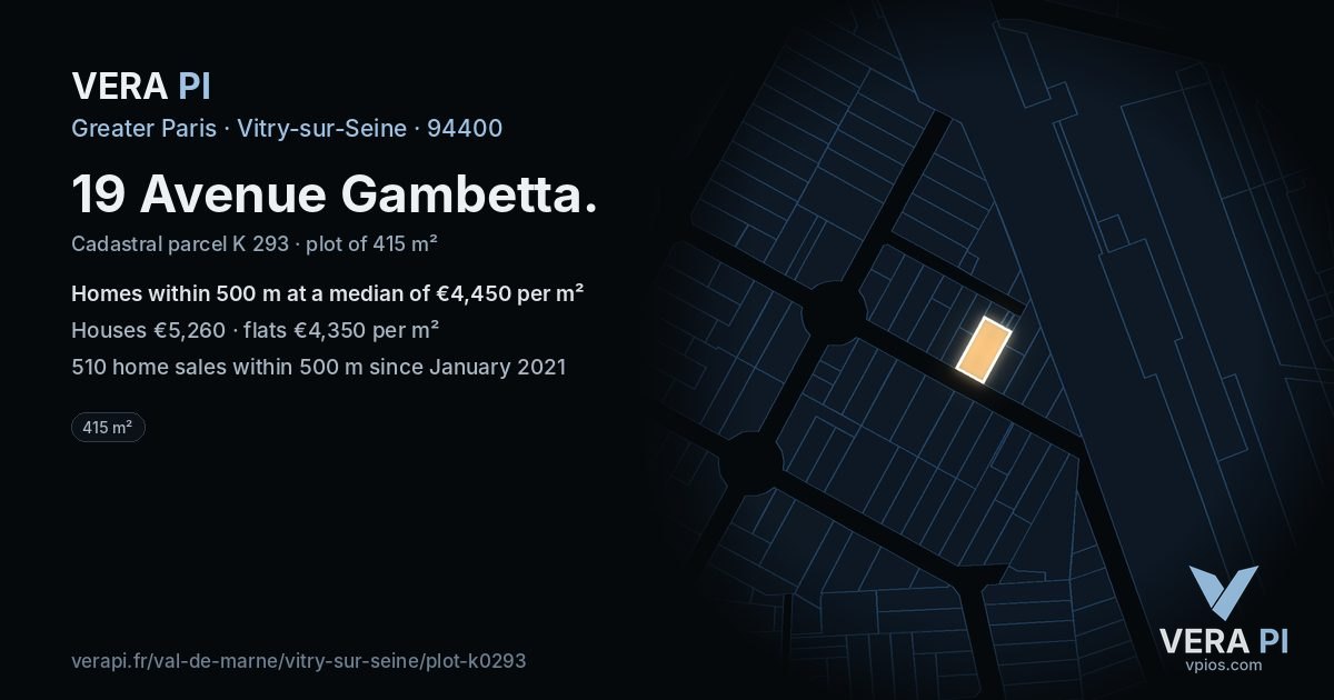 19 Avenue Gambetta, Vitry-sur-Seine at night – the plot lit, the parcels around coloured by the prices near them