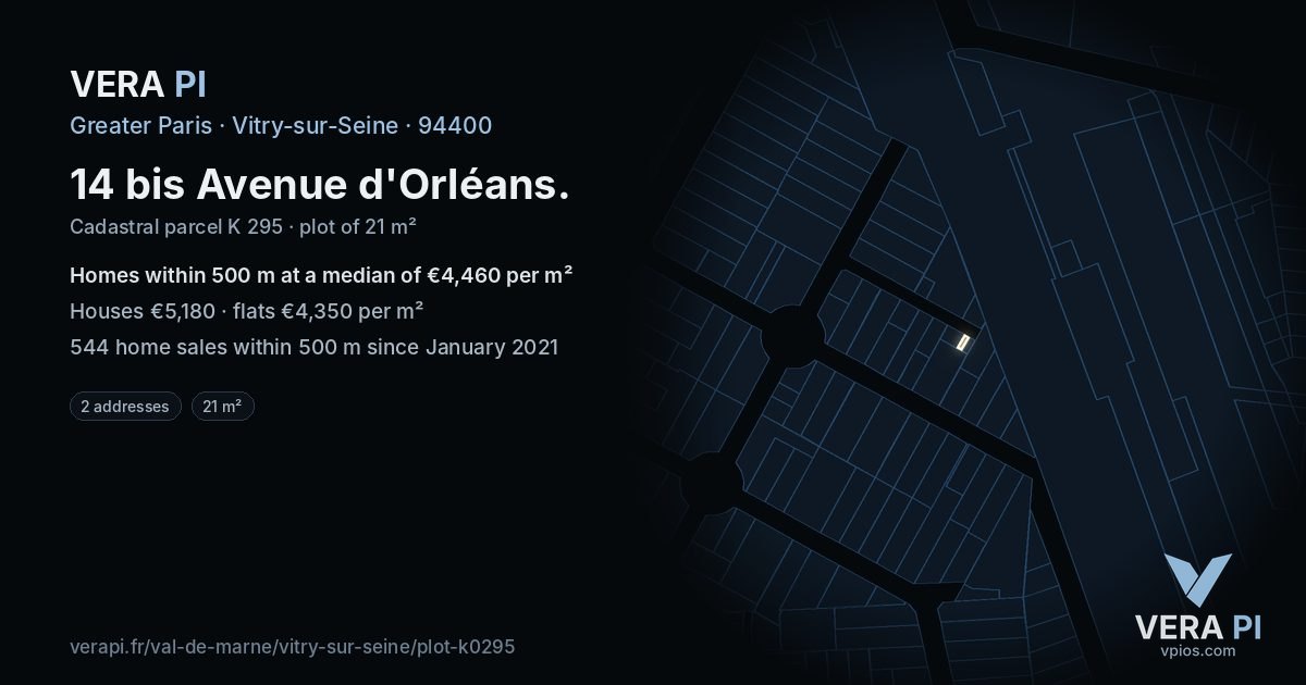 14 bis Avenue d'Orléans, Vitry-sur-Seine at night – the plot lit, the parcels around coloured by the prices near them