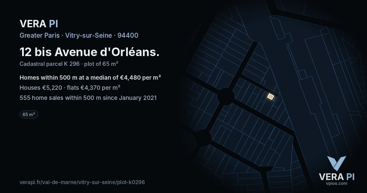 12 bis Avenue d'Orléans, Vitry-sur-Seine at night – the plot lit, the parcels around coloured by the prices near them