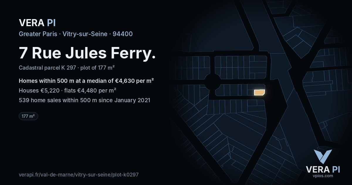 7 Rue Jules Ferry, Vitry-sur-Seine at night – the plot lit, the parcels around coloured by the prices near them