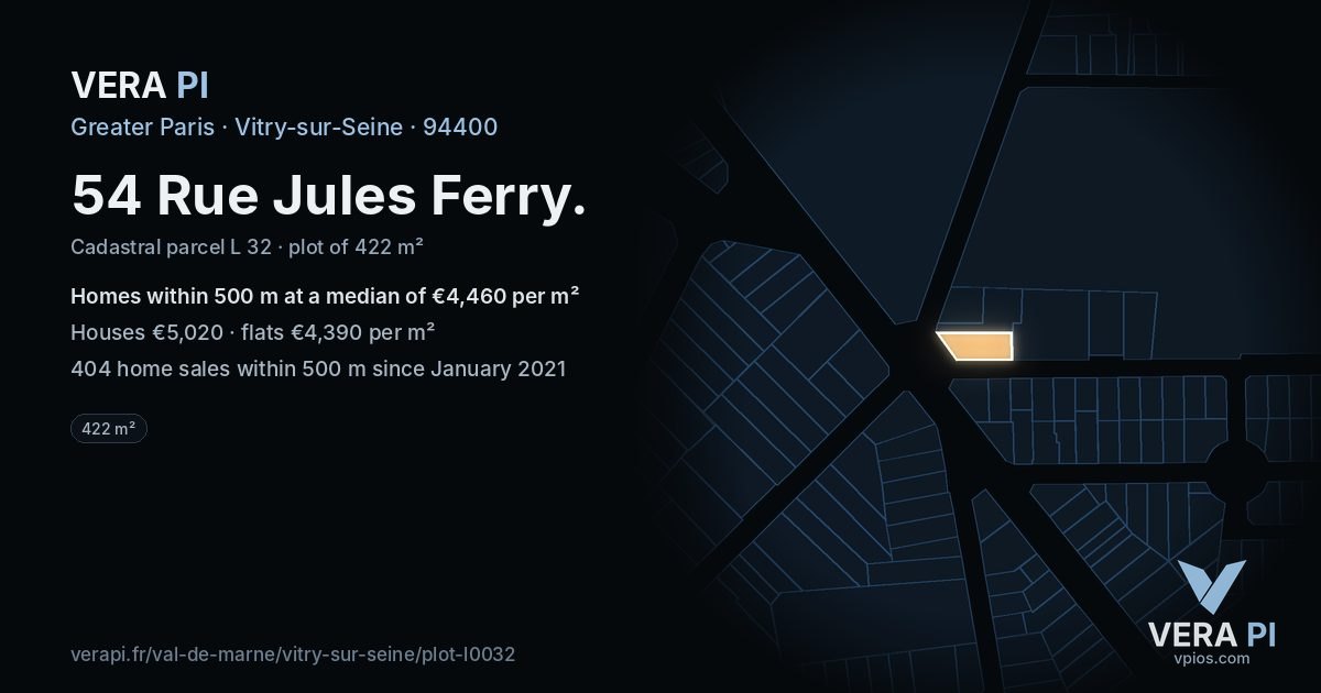 54 Rue Jules Ferry, Vitry-sur-Seine at night – the plot lit, the parcels around coloured by the prices near them