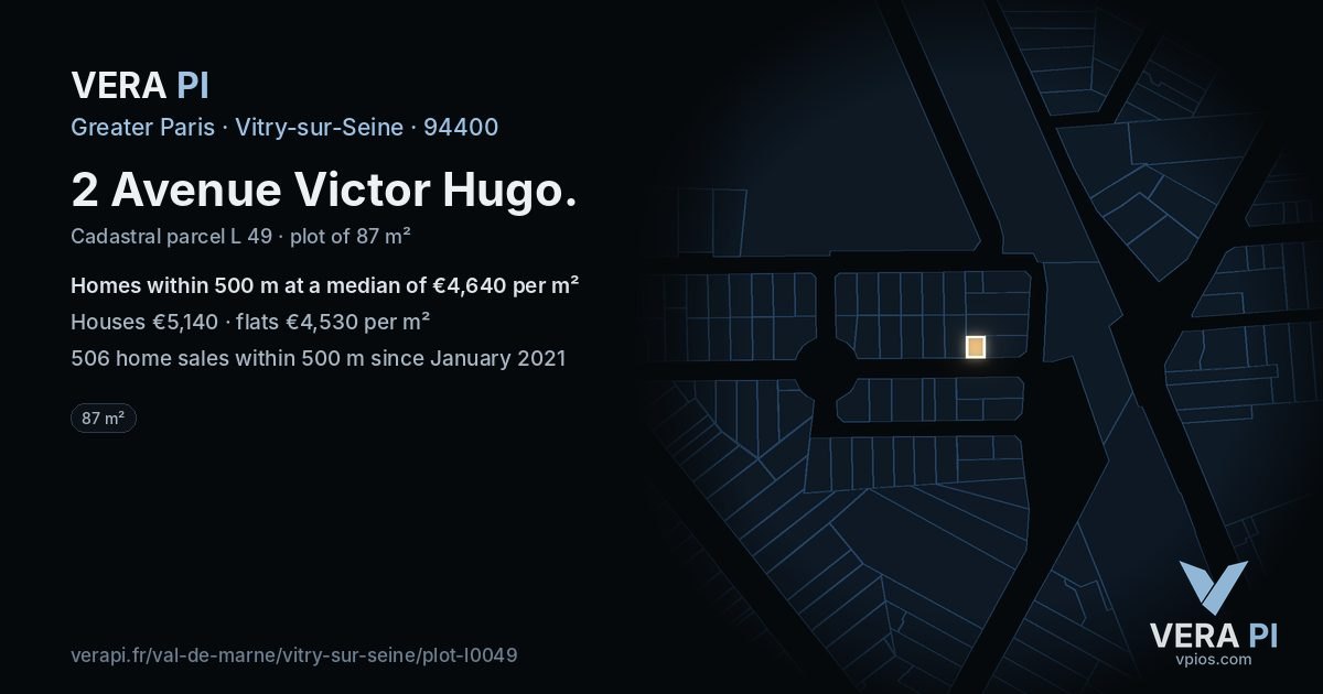 2 Avenue Victor Hugo, Vitry-sur-Seine at night – the plot lit, the parcels around coloured by the prices near them