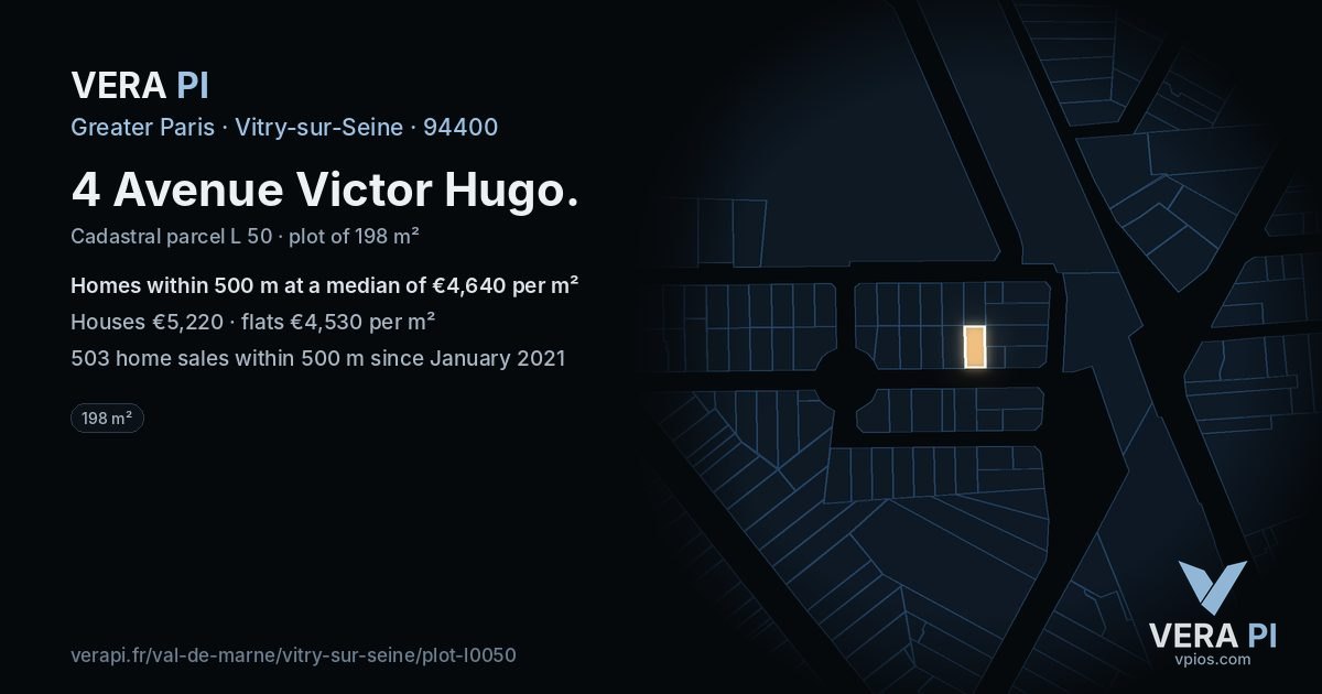 4 Avenue Victor Hugo, Vitry-sur-Seine at night – the plot lit, the parcels around coloured by the prices near them