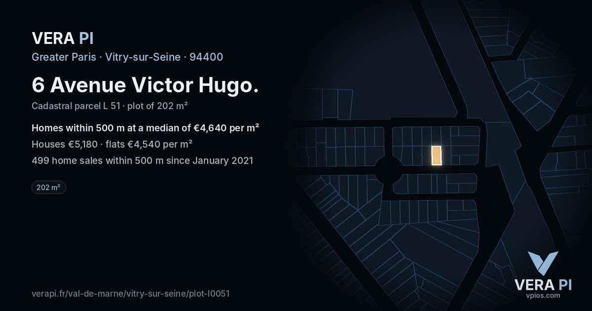 6 Avenue Victor Hugo, Vitry-sur-Seine at night – the plot lit, the parcels around coloured by the prices near them