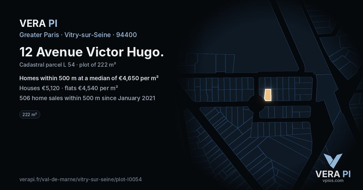 12 Avenue Victor Hugo, Vitry-sur-Seine at night – the plot lit, the parcels around coloured by the prices near them